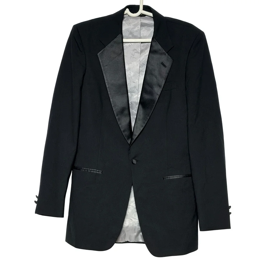 Vintage Christian Dior Monsieur Tuxedo Jacket Black Satin Lapel 38 XL